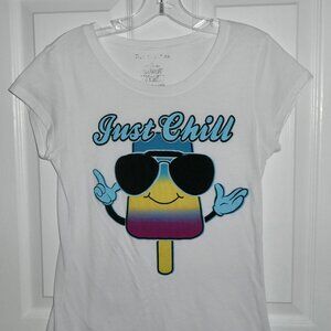 VINTAGE OLDER SO CUTE SMILY POPSICLE W/SHADES "JUST CHILL" SHORT SLEEVE SHIRT JR